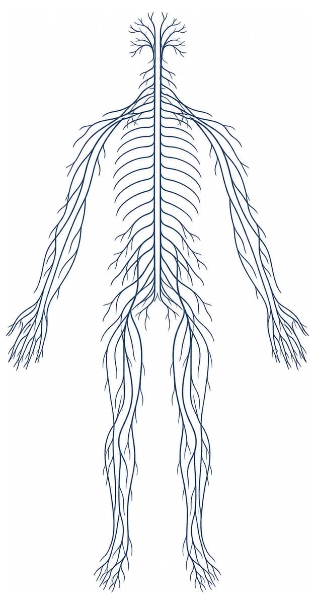 The human nervous system drawn as a branching tree, with the spinal cord as the trunk and nerves spreading out to the arms, torso and legs.