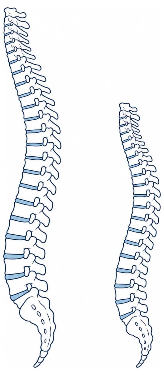 An adult spine and a child spine side by side, drawn to the same style at their true relative sizes.